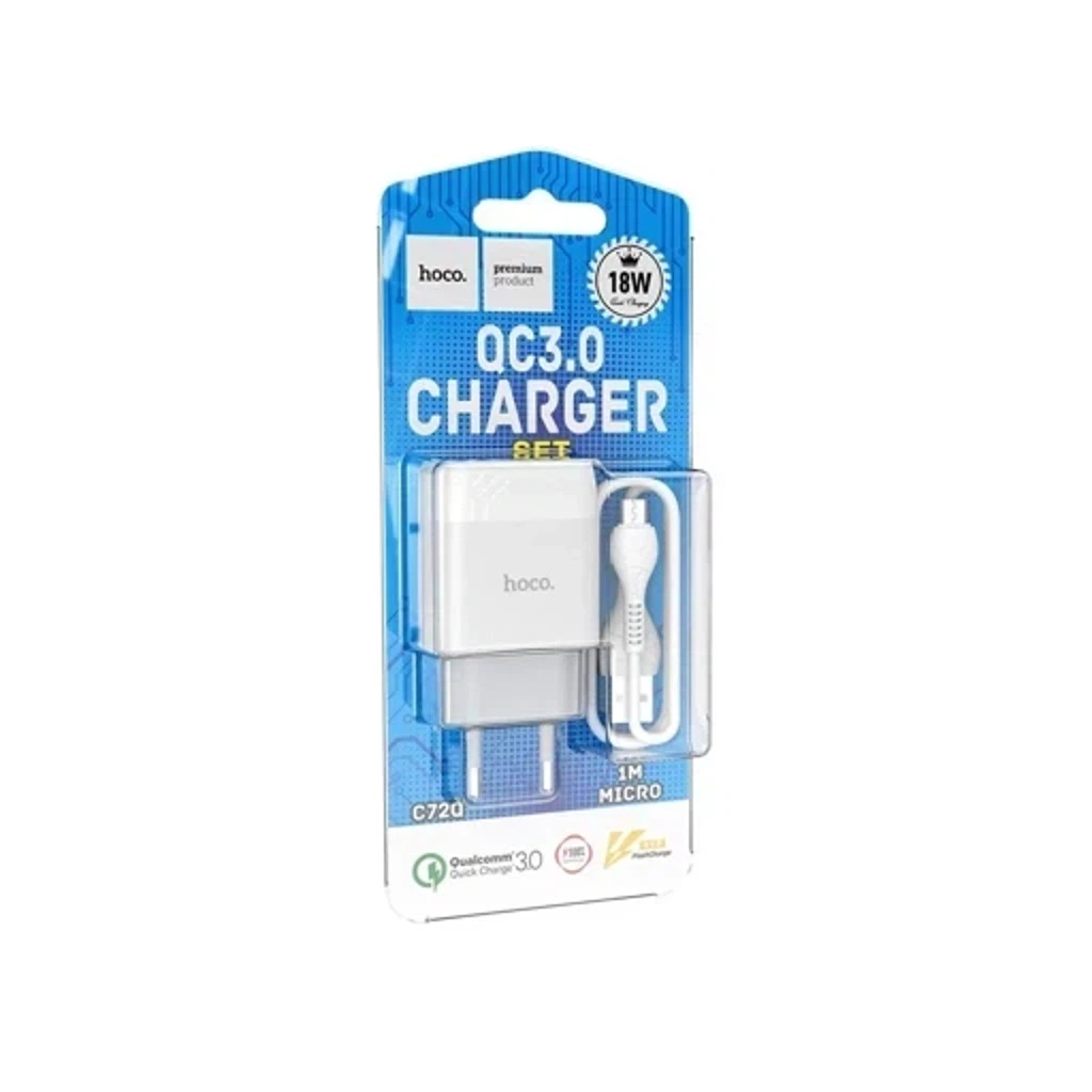 Сетевое зарядное устройство HOCO C72Q Glorius single port QC3.0 charger set USB 3000 mAh + кабель micro USB